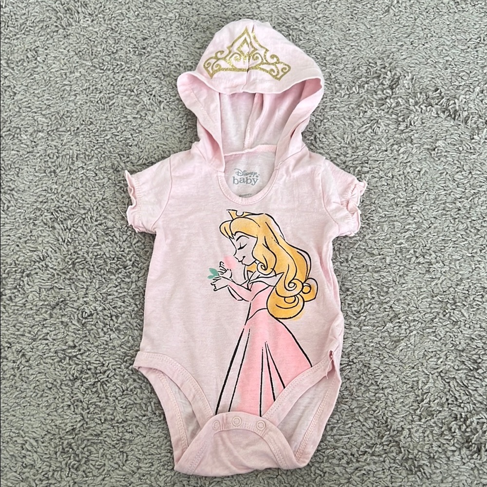 Disney Baby Pink Aurora Hooded Crown Bodysuit Onesie